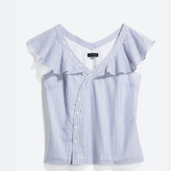 Ruffle Detail Button Down Cotton Top - Size Small - Picture 1 of 7